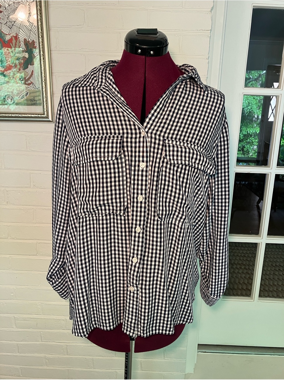 Daniel Crémiux | Black & White Checked Woven Shirt | Viscose | Medium/Large